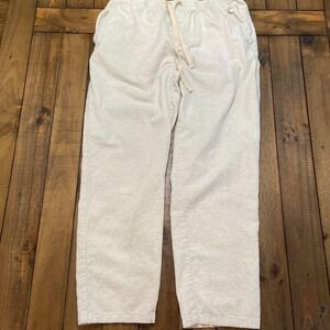 ZARA | Women's Cream & Tan  Cotton Linen Pants Size Large Drawstring